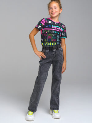 Брюки текстильные джинсовые для девочек PlayToday Tween черный Размеры 170