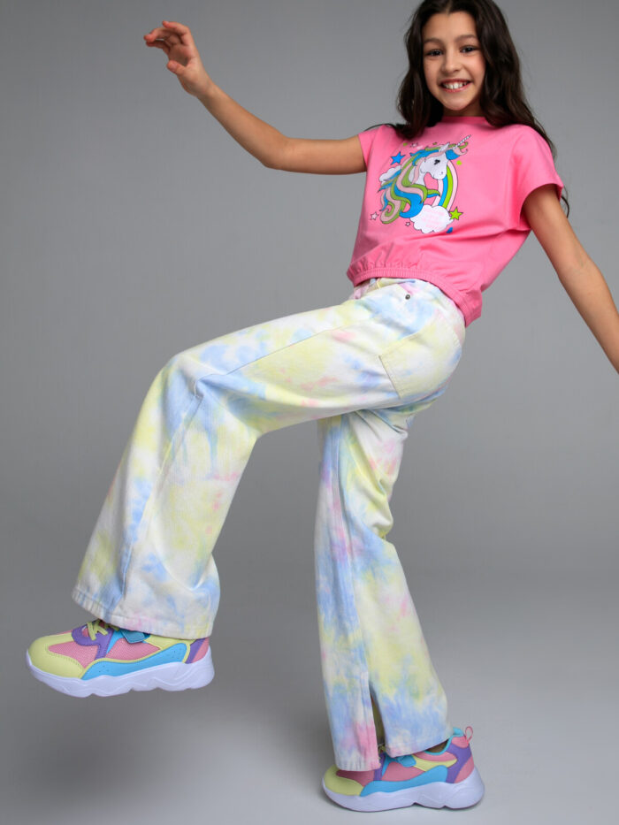 Брюки текстильные джинсовые для девочек PlayToday Tween цветной Размеры 170