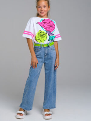 Брюки текстильные джинсовые для девочек PlayToday Tween голубой Размеры 164